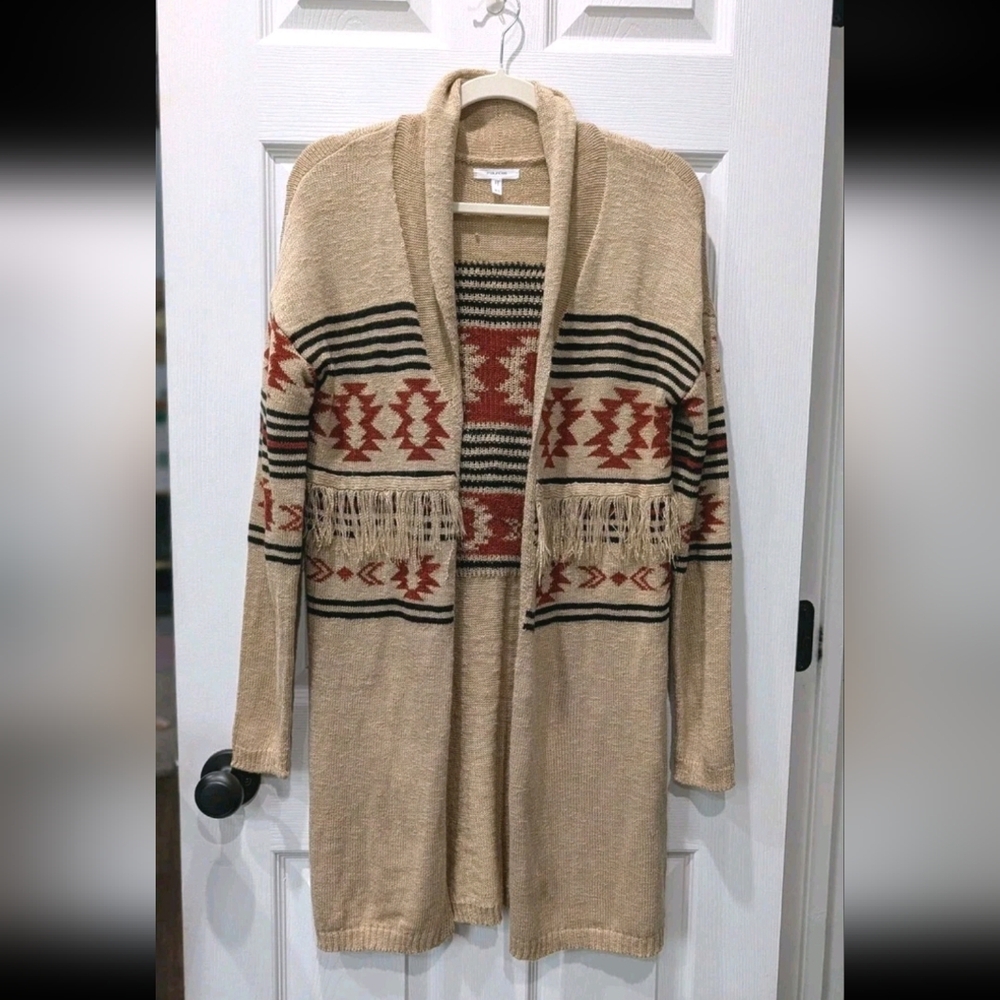 Maurices Womens Southwestern Open Front Cardigan Sweater XS Fringe Boho Festival